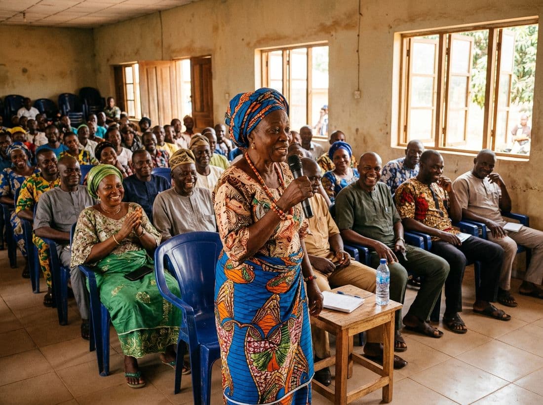 Illustrative photo of a cooperative meeting in a community hall